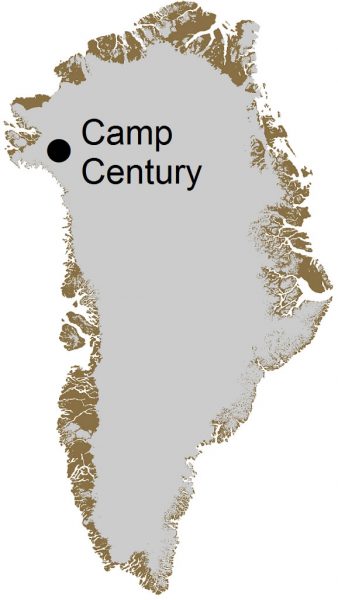 Camp Century on a map of Greenland