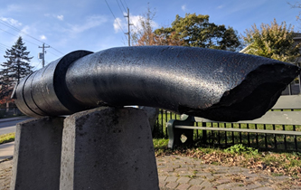 A monument in Dartmouth, Nova Scotia, of the 1,200-pound cannon from the Mont-Blanc’s stern that was blasted about three kilometres away from the Halifax Harbour explosion site on Dec. 6, 1917 